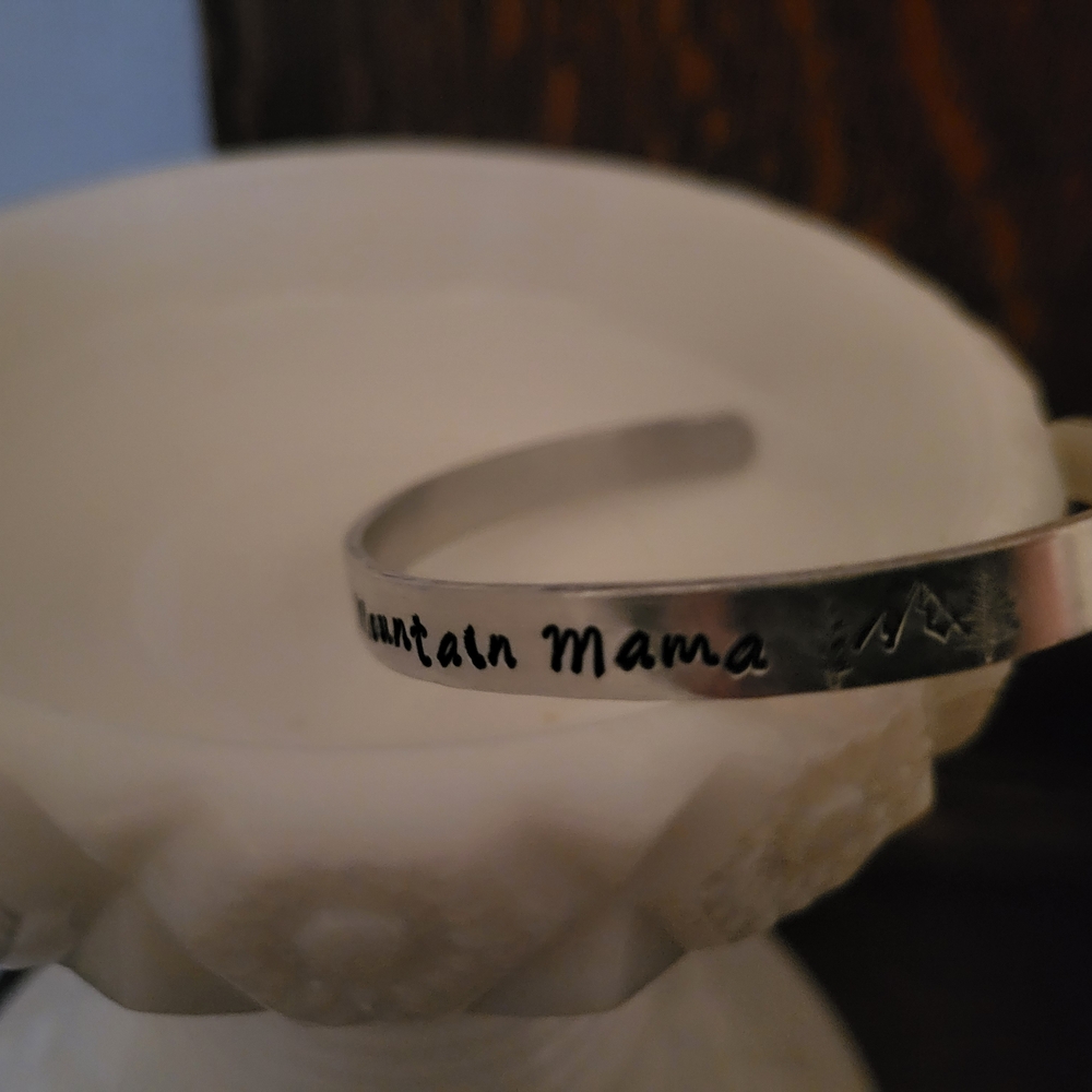 Mountain Mama Silver Engraved Adjustable Cuff - Picture 6 of 7